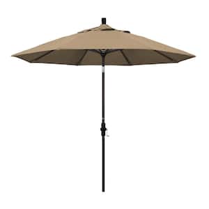 9 ft. Bronze Aluminum Pole Market Aluminum Ribs Collar Tilt Crank Lift Patio Umbrella in Heather Beige Sunbrella
