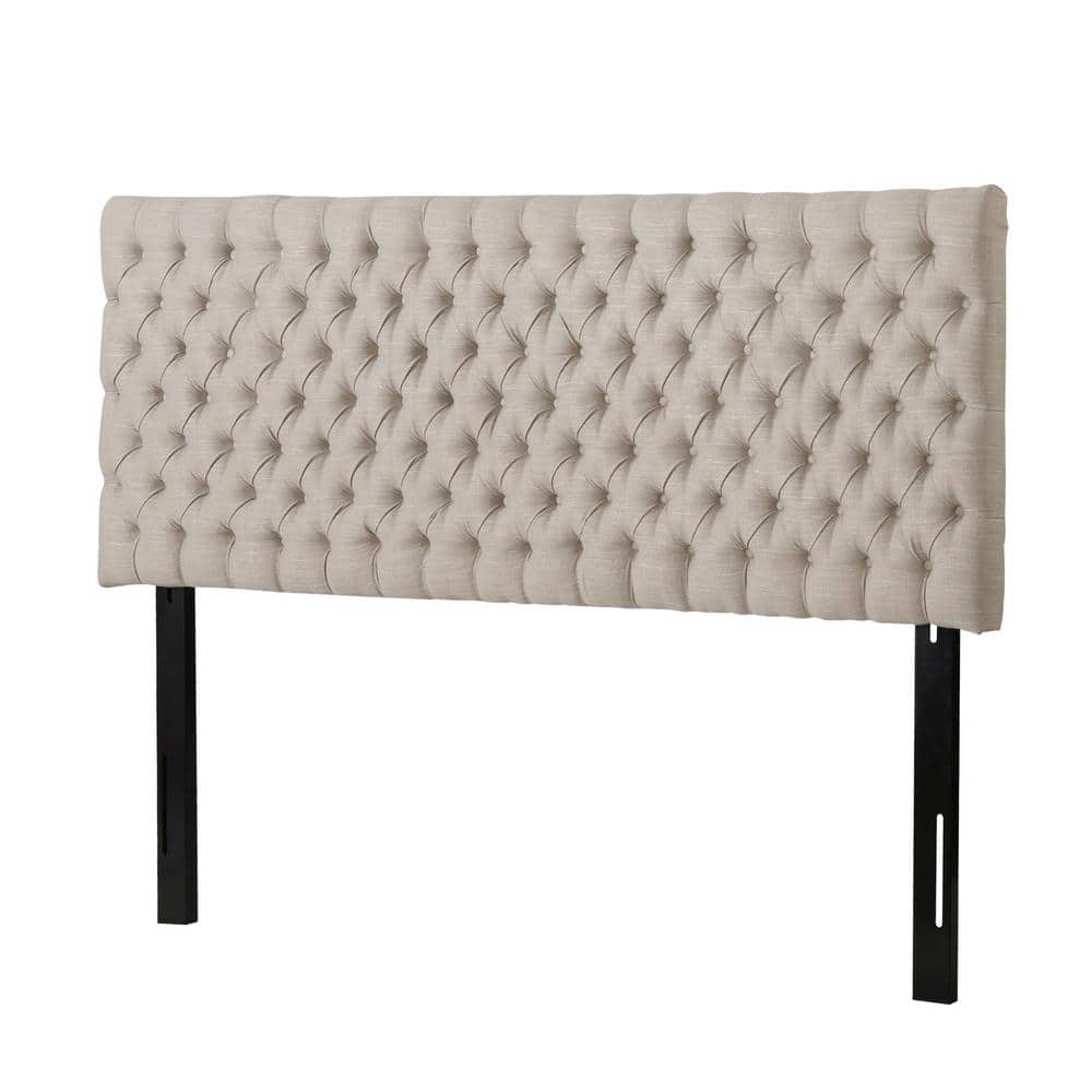 Sand Tufted Upholstered King Headboard with Black Iron Legs
