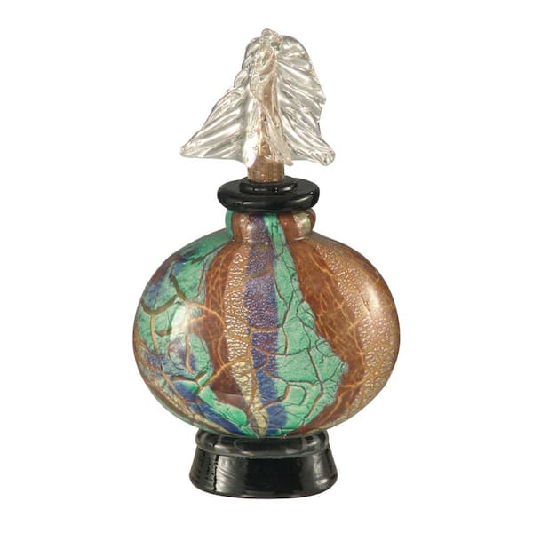 Dale Tiffany Crackle 10.25 in. Multi-Colored Perfume Bottle with Hand Blown Art Glass Style