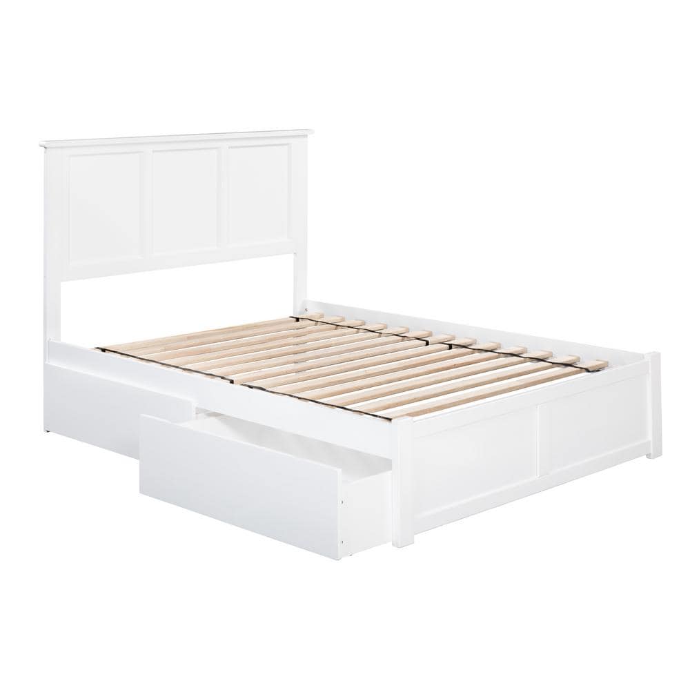 AFI Madison White Full Solid Wood Storage Platform Bed with Flat Panel ...