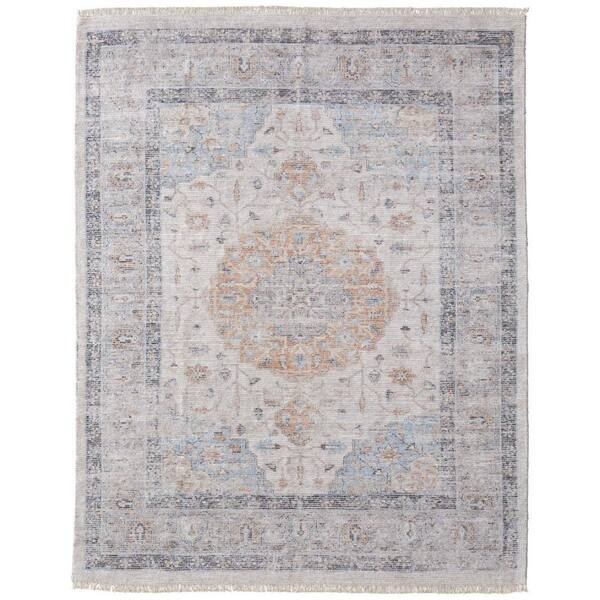 2 X 3 Ivory, Blue, Orange Oriental Area Rug