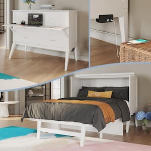 Northampton White Solid Wood Frame Full Size Murphy Bed Desk with Mattress