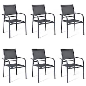 Stackable Gray Steel Sling Outdoor Patio Dining Chair in Gray (6-Pack)