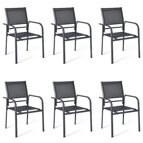 DEXTRUS Stackable Gray Steel Sling Outdoor Patio Dining Chair in Gray (6-Pack)