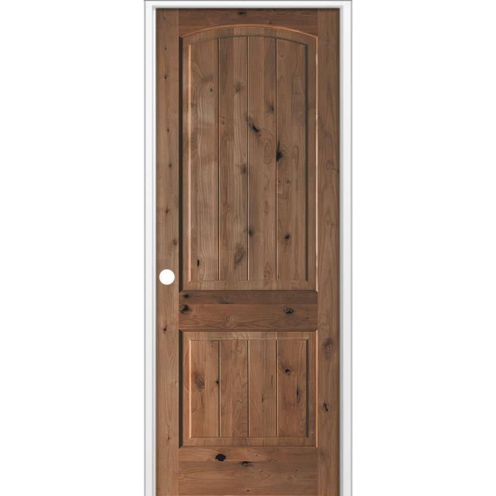 30 in. x 96 in. Rustic 2-Panel Arch Top VG Right-Hand True Black Stain Knotty Alder Wood Single Prehung Interior Door price history on PriceWatchPro
