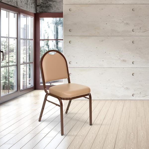 HAMPDEN FURNISHINGS Celia Collection Plush Vinyl Padded Stackable Banquet Chair, French Beige, (Pack of 2)