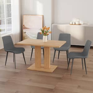 5-Piece Rectangle OAK MDF Table Top Dining Room Set Seating 4 with Grey Chairs