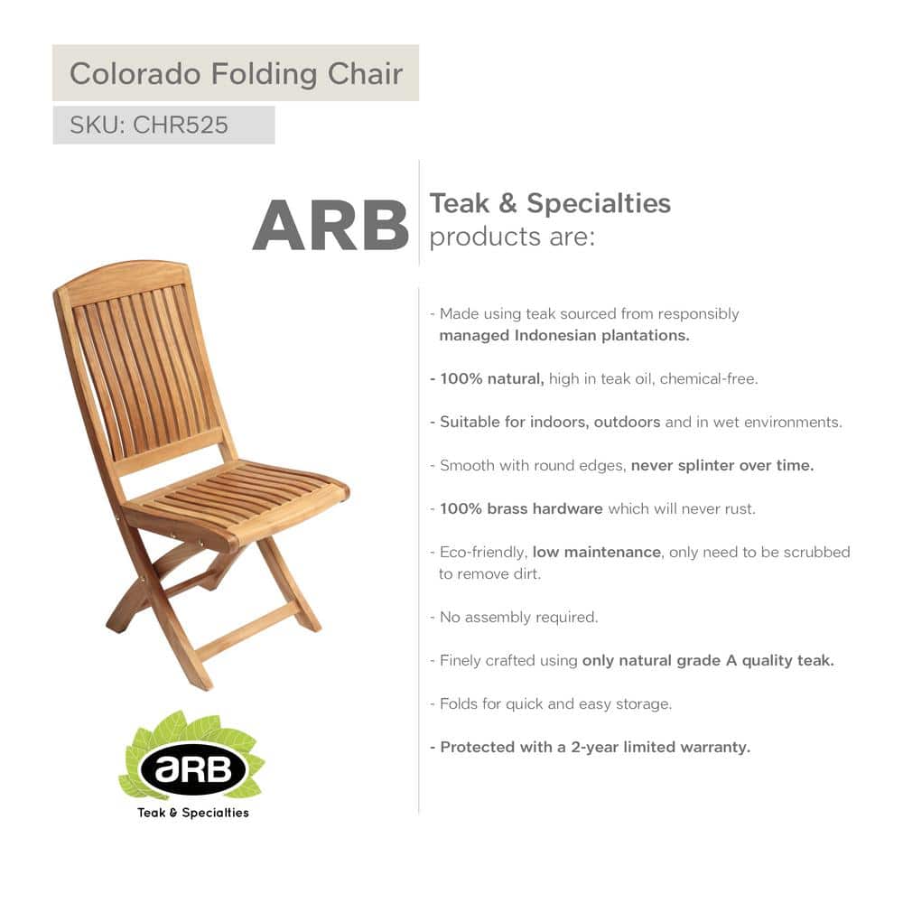 Colorado Teak Armless Folding Chair with Curved Backrest