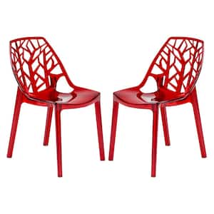 Cornelia Modern Spring Cut-Out Tree Design Stackable Dining Chair Set of 2 in Transparent Red