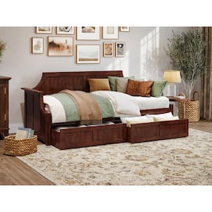 Cambridge Walnut Twin Solid Wood Daybed with Set of 2-Bed Drawers
