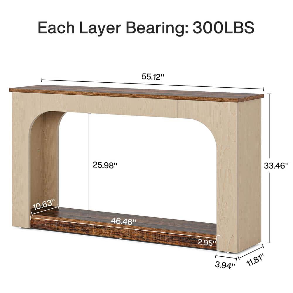 Rustic Brown and Light Oak 55-Inch LED Console Table