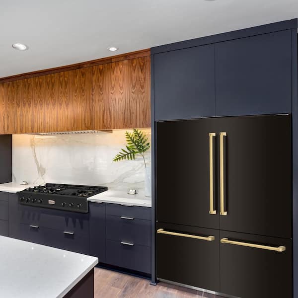 Autograph Edition 60 in. 4-Door French Door Refrigerator w/ Ice & Water Dispenser in Black Stainless & Polished Gold