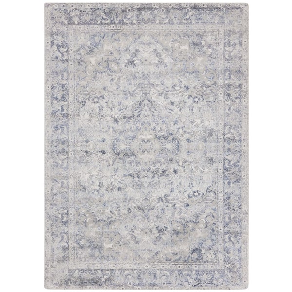 Restoration Vintage 3 ft. x 5 ft. Ivory/Blue Ornate Border Medallion Area Rug