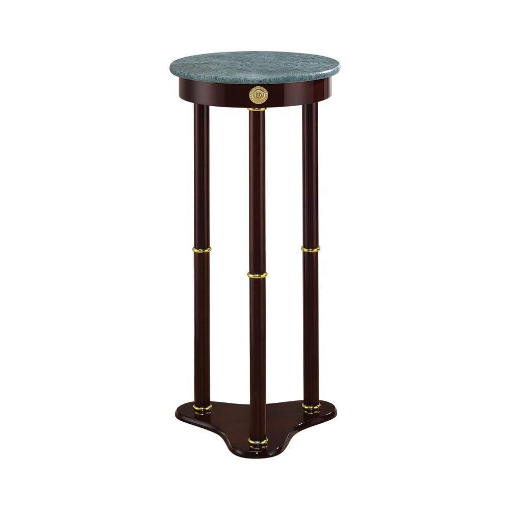 Merlot Finish 12" Round Green Marble Top Traditional Plant Stand