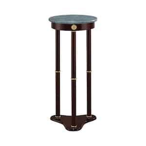 Ideally Classic 30 in. Merlot Brown Round Marble and Rubberwood Plant Stand
