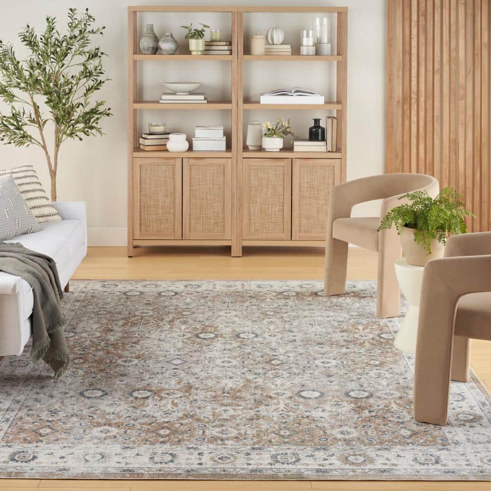 Astra Silver Taupe Floral Synthetic 8' x 10' Washable Area Rug