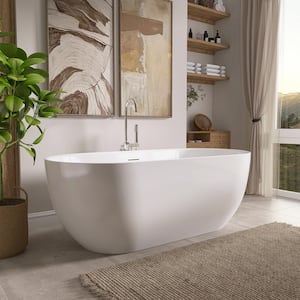 67 in. x 31.5 in. Acrylic Freestanding Flatbottom Double Ended Soaking Bathtub in White
