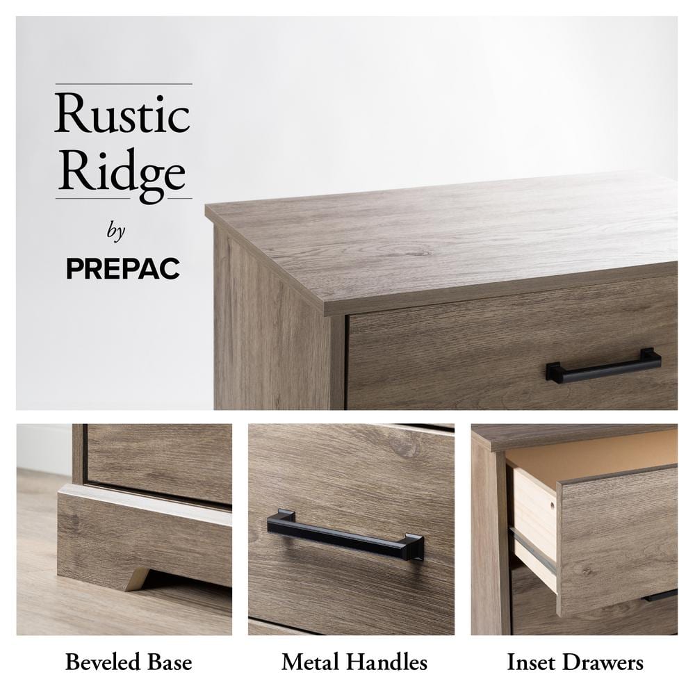 Rustic Brown Pine Wood 2-Drawer Nightstand with Open Shelf