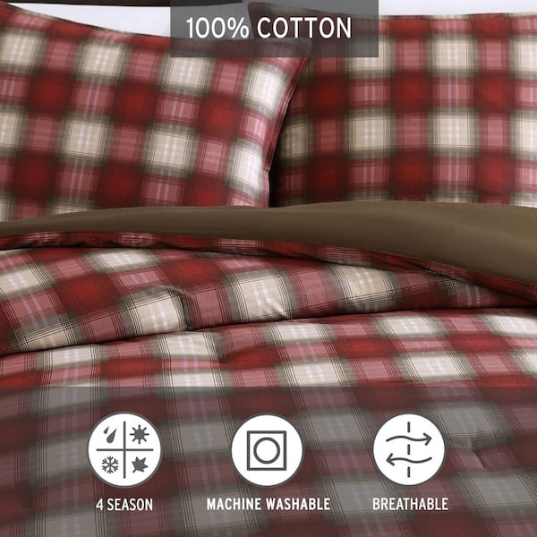 Eddie Bauer plaid king duvet set online 100% Cotton blue/tan/red/white 104X 88