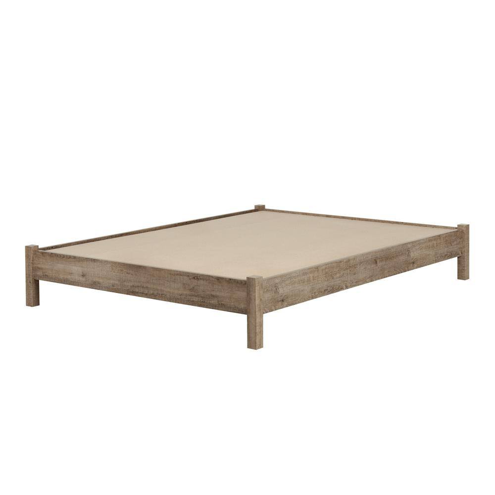 Weathered Oak Queen Platform Bed with Upholstered Headboard