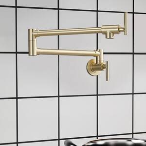 GIVING TREE Wall Mount Pot Filler Faucet Double-Handle in Brushed Gold ...