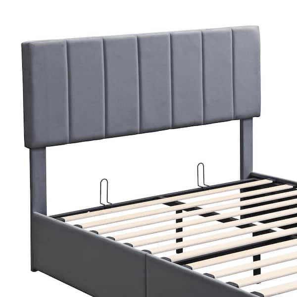 Gray Wood Frame Full Size Platform Bed with A Hydraulic Storage System