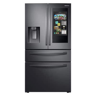 35.75 in. W 27.7 cu. ft. 4-Door Family Hub French Door Smart Refrigerator in Black Stainless Steel, Standard Depth