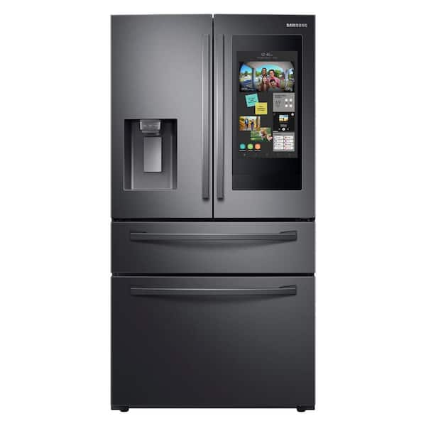 Samsung 35.75 in. W 27.7 cu. ft. 4-Door Family Hub French Door Smart Refrigerator in Black Stainless Steel, Standard Depth