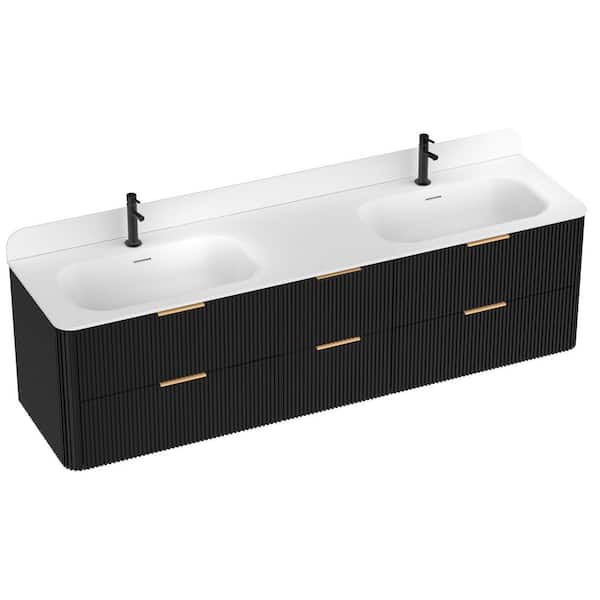CosmicSky 72 in. Double Sink Floating Bath Vanity in Black Oak with White Integrated Acrylic Top Basin (Assembled)
