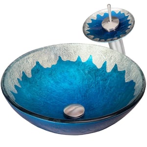 Vessel Sink in Blue with Faucet in Brushed Nickel