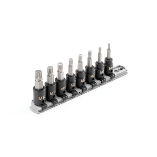 3/8 in. Drive Triple Square Impact Bit Socket Set with Rail, 8-Piece (M4-M12)