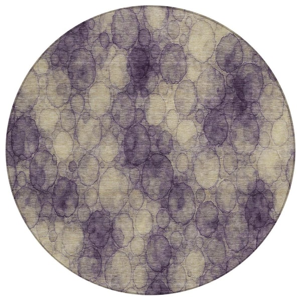 Chantille Machine Washable Indoor/Outdoor Abstract ACN2424 Plum 8 ft. x 8 ft. Round Rug