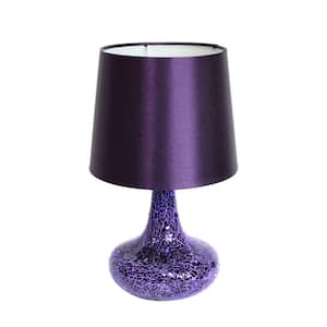 14.17 in. Princess Purple Mosaic Tiled Glass Genie Table Lamp with Satin Look Fabric Shade