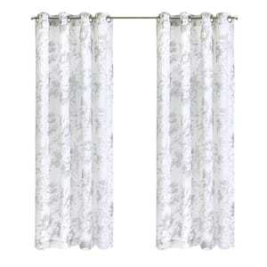 Kyoto White Polyester Faux Linen 52 in. W x 108 in. L Grommet Indoor Light Filtering Curtain (Single Panel)
