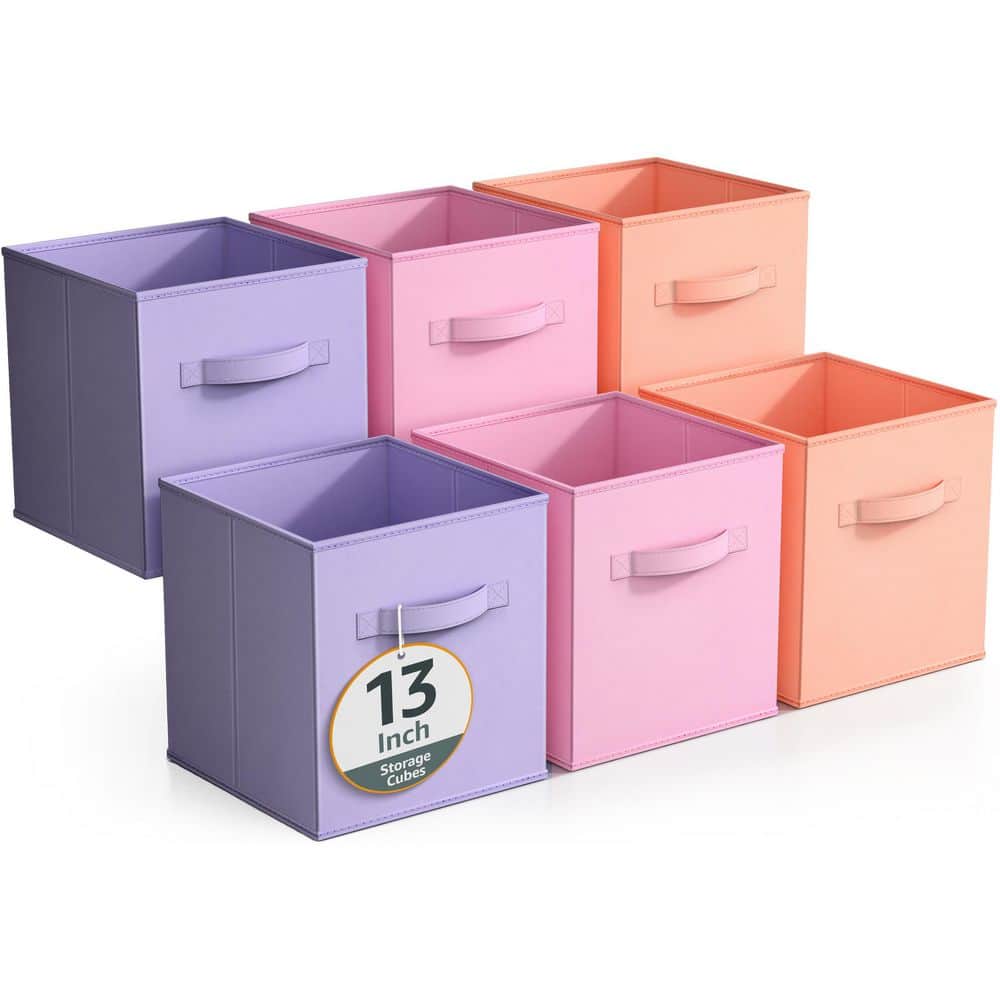 Large Storage Cubes with Handle Multicolored 13 in. x 13 in. Fabric Decorat