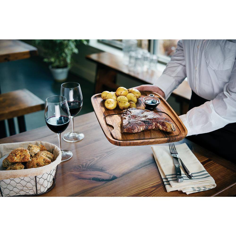 Acacia Wood Rectangular Steak Barbecue Plate with Juice Groove
