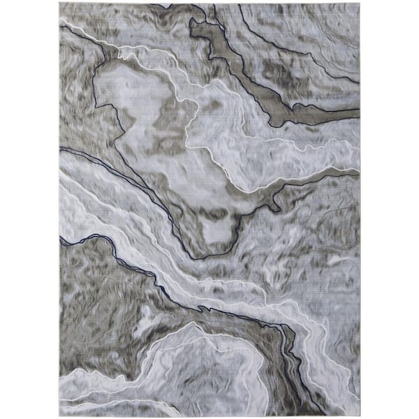 HomeRoots 2 ft. x 3 ft. Ivory and Blue and Gray Abstract Area Rug