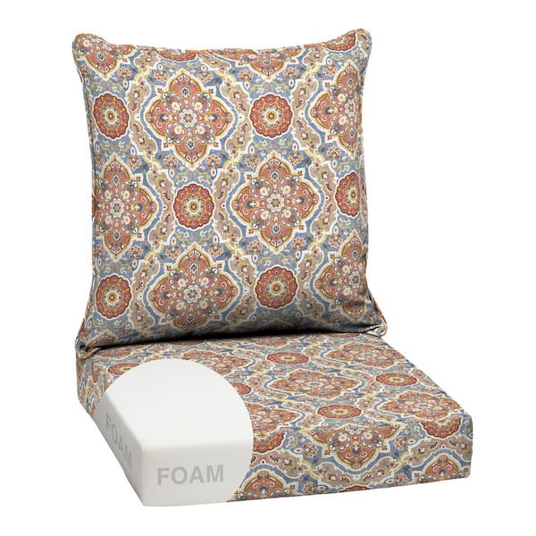 24 in. x 24 in. 2-Piece Foam Deep Seating Outdoor Lounge Chair Cushion in Global Vintage Medallion