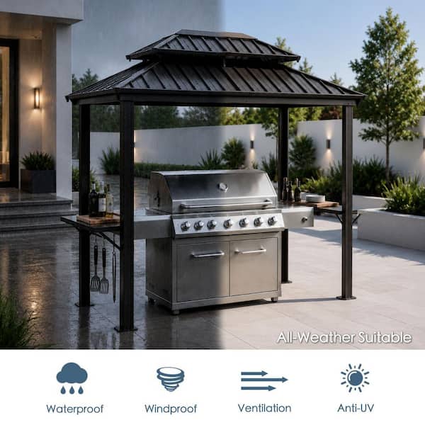 KOZYARD 6 ft. x 8 ft. BBQ Hardtop Dark Brown Grill Gazebo, Outdoor