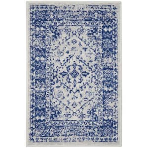 Whimsicle Ivory Navy doormat 2 ft. x 3 ft. Geometric Bohemian Kitchen Area Rug