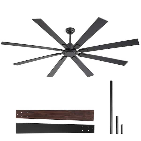 80 in. Black Modern Large Quiet Powerful 6-Speed Downrod Mount Standard Ceiling Fan No Lights with Remote Control