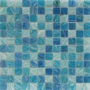 Aqua Blue Ocean French Pattern 3 in. x 6 in. Glass Mosaic Tile Sample