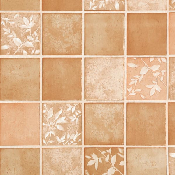 Dundee Deco Falkirk Bhoid Tawny Mustard Brown Squares Leaves Vinyl Peel and Stick Self Adhesive Wallpaper (Covers 36 sq. ft.)