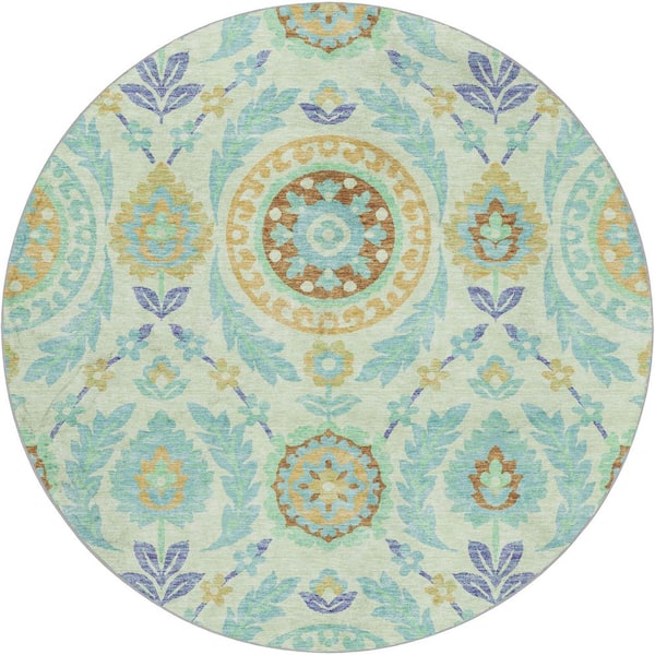 Dream Shag Premium Machine Washable Abstract ADS751 Mint 8 ft. x 8 ft. Round Rug