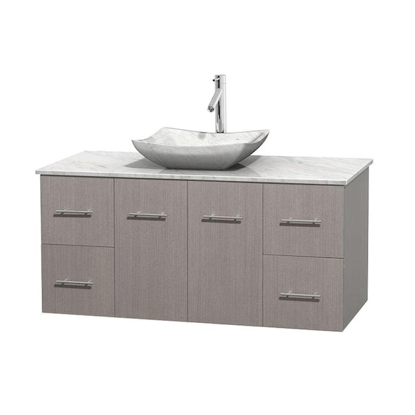 Wyndham Collection Centra 48 in. Vanity in Gray Oak with Marble Vanity Top in Carrara White and Sink