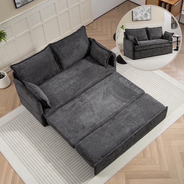 Grey 59.5 in. Corduroy Convertible Sleeper Sofa Bed Couch with Side Storage, and USB/C-TYPE Charging Ports