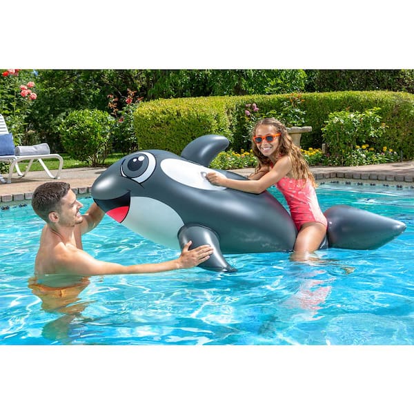 Poolmaster Jumbo Whale Rider Swimming Pool Float, Dark Gray 81770 - The Home Depot