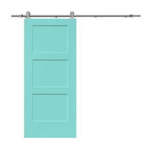 30 in. x 80 in. 3-Panel Mint Green Stained Composite MDF Equal Style Interior Sliding Barn Door with Hardware Kit