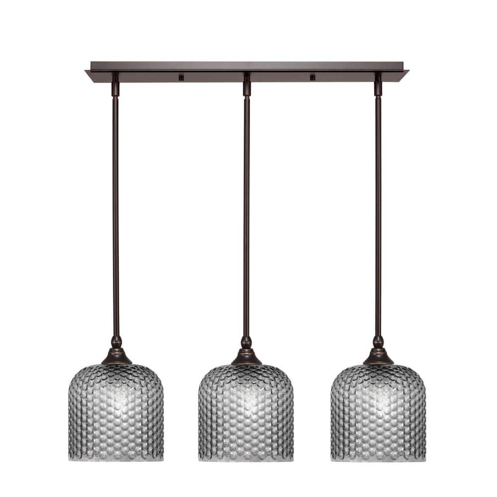 Livingston 100-Watt 3-Light Brown Shaded Pendant Light with 7 in. Smoke Gla