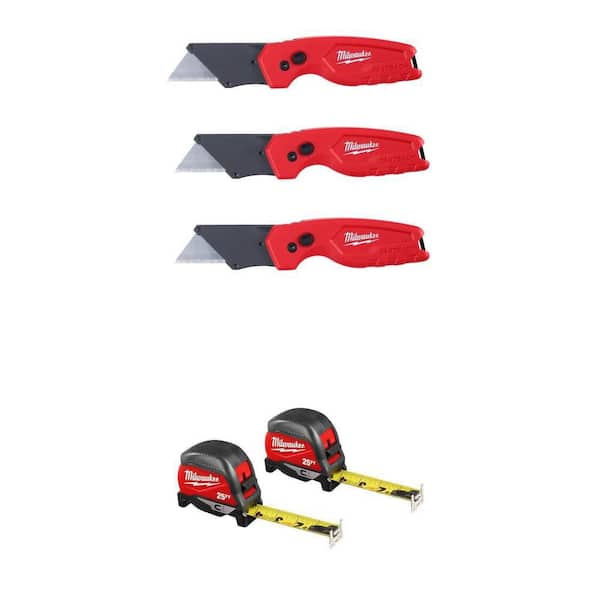 FASTBACK Utility Knife with General Purpose Blade (3-Pack) and 25 ft. Compact Magnetic Tape Measure (2-Pack) Combo